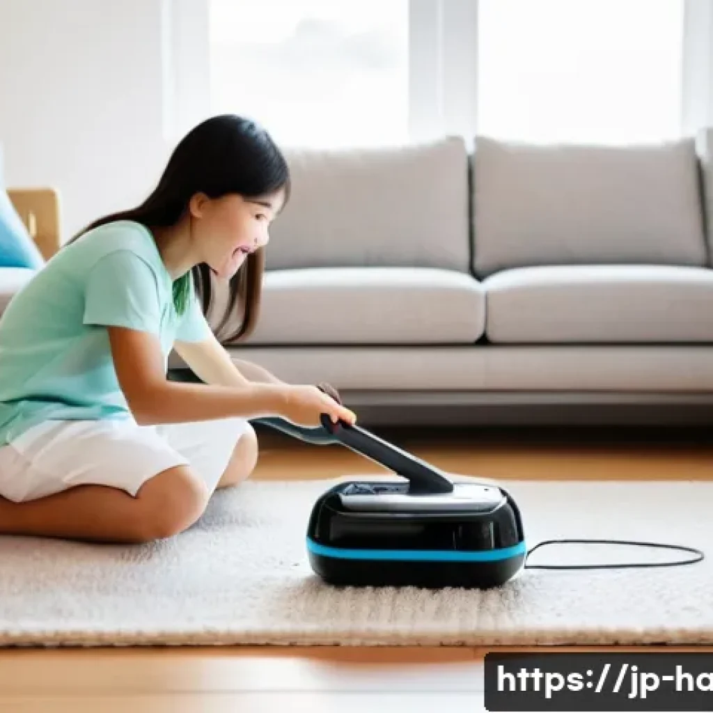 무선 청소기 충전 시간 - **Prompt: The "Already Charged?!" Moment**
A vibrant, sunlit modern Japanese living room during ...