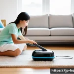 무선 청소기 충전 시간 - **Prompt: The "Already Charged?!" Moment**
A vibrant, sunlit modern Japanese living room during ...