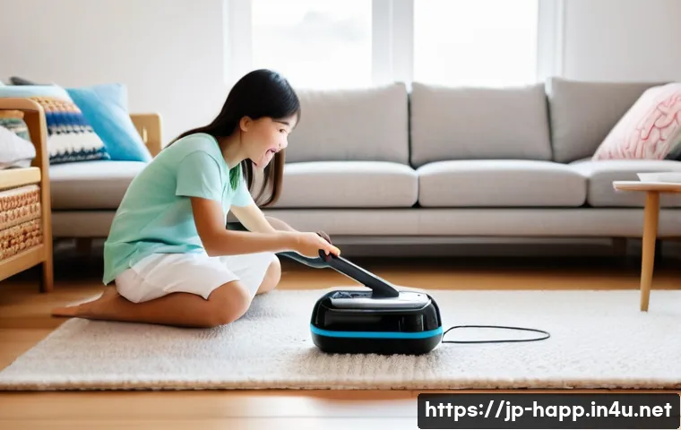 무선 청소기 충전 시간 - **Prompt: The "Already Charged?!" Moment**
    A vibrant, sunlit modern Japanese living room during ...