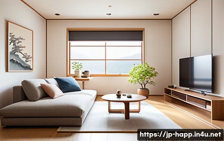 스탠드형 에어컨 추천 - A modern Japanese living room featuring a sleek stand-type air conditioner with a digital display sh...