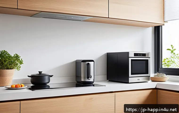 소형 전자레인지 추천 - A modern compact kitchen interior featuring a sleek, matte white microwave oven placed on a small co...